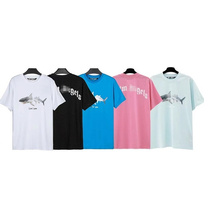 Palm Angel Broken Shark Letter Printed Short Sleeve T-shirt for Men and Women High Street Loose Half Sleeves